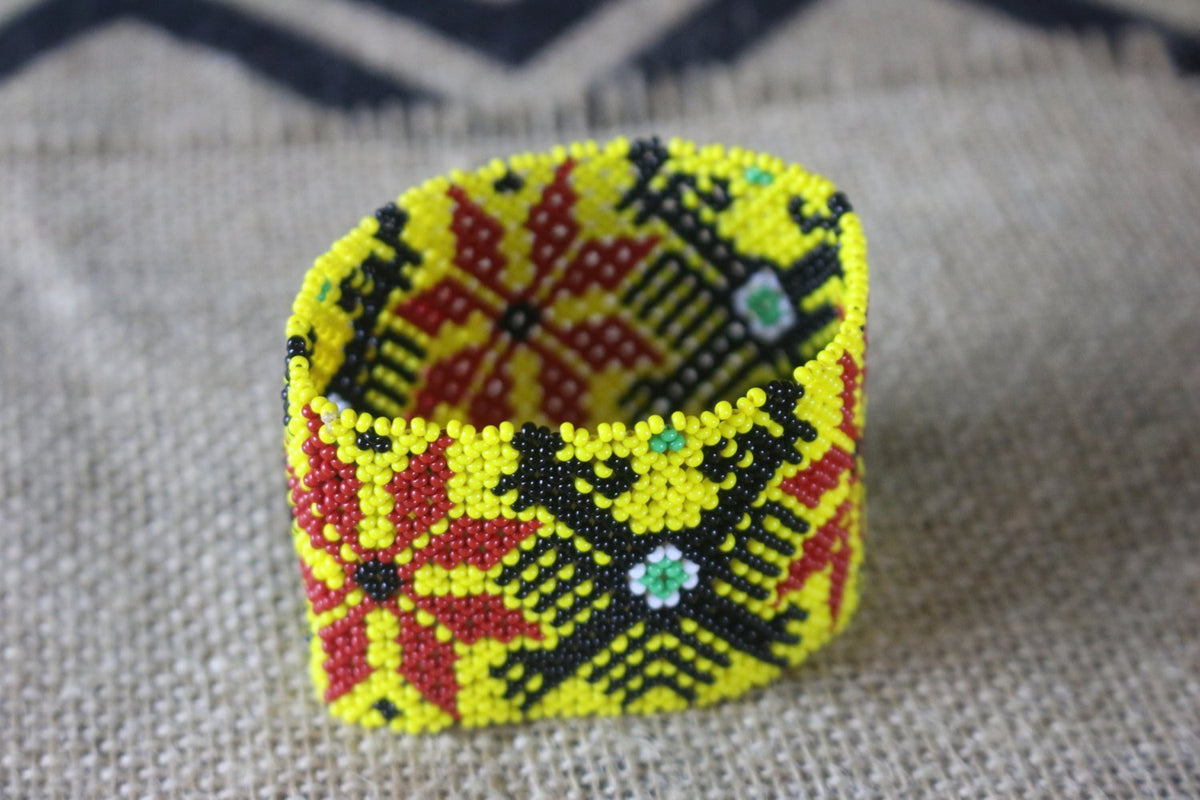 Art# K80 3+ inch Original Kayapo Traditional Peyote stitch Beaded Bracelet from Brazil.