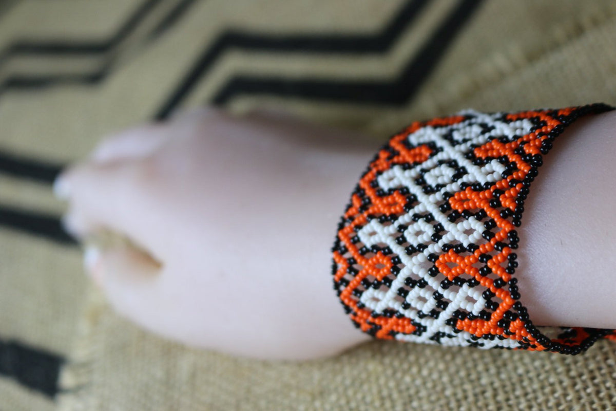 Art# K220 3.5+ inch. Original Kayapo Traditional Peyote stitch Beaded Bracelet from Brazil.