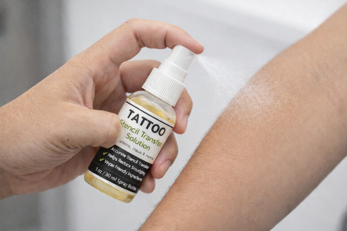 Tattoo Stencil Transfer Solution Spray - 1 oz  for Jagua, Henna & Tattoo Stencils
