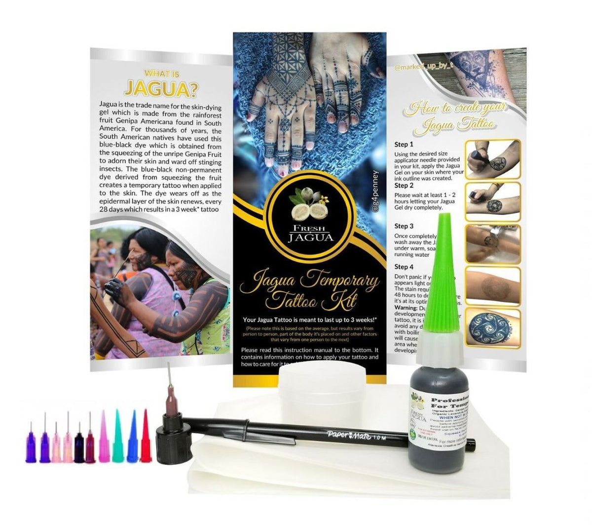 1/2 oz kit → Jagua Tattoo Kit – Semi-Permanent Ink | Long-Lasting Temporary Tattoo (1-2 Weeks)