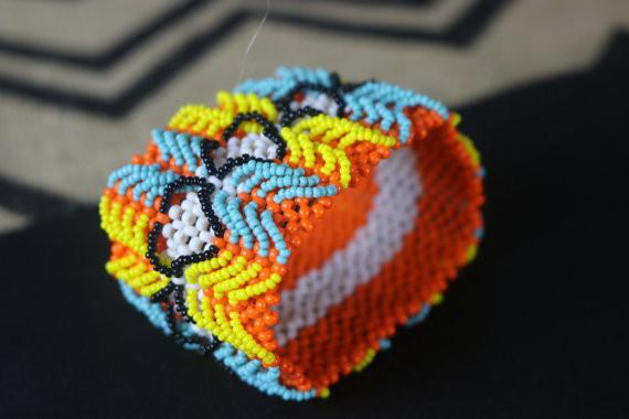 Art# K50 3.5 inch Original Kayapo Traditional Peyote stitch Beaded Bracelet from Brazil.