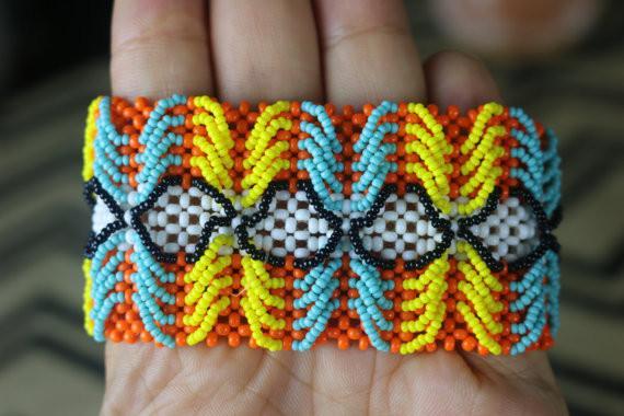 Art# K50 3.5 inch Original Kayapo Traditional Peyote stitch Beaded Bracelet from Brazil.