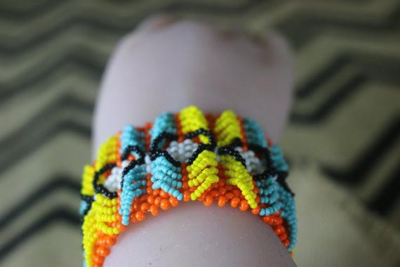 Art# K50 3.5 inch Original Kayapo Traditional Peyote stitch Beaded Bracelet from Brazil.