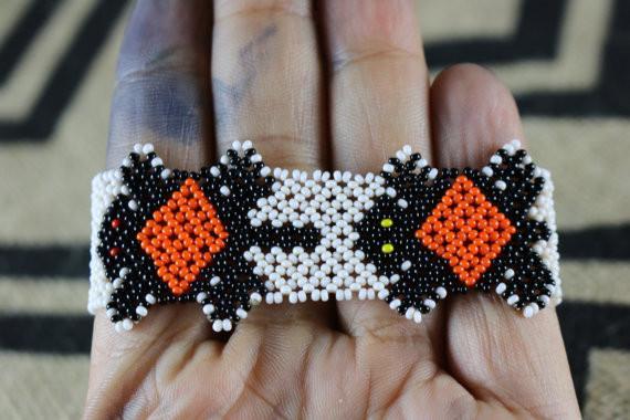 Art# K407 3+ inch. Original Kayapo Traditional Peyote stitch Beaded Bracelet from Brazil