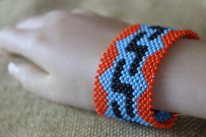 Art# K12 3.5 + Original Kayapo Traditional Peyote stitch Beaded Bracelet from Brazil.