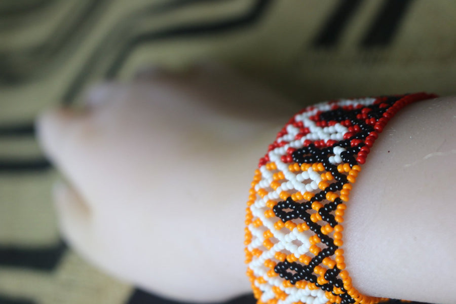 Art# K30  3+ inch Original Kayapo Traditional Peyote stitch Beaded Bracelet from Brazil.