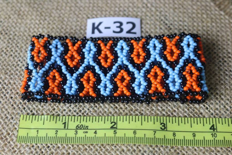 Art# K32 4 inch  Original Kayapo Traditional Peyote stitch Beaded Bracelet from Brazil.