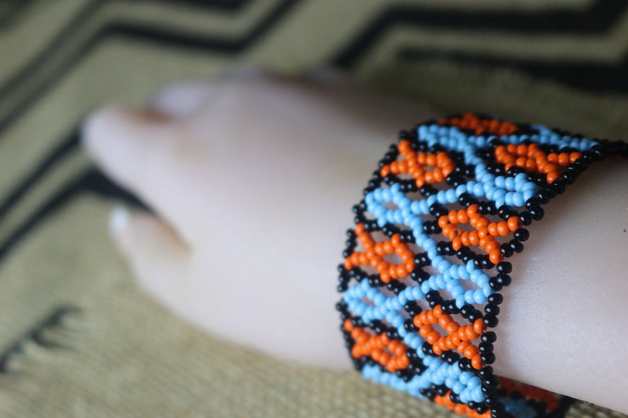 Art# K32 4 inch  Original Kayapo Traditional Peyote stitch Beaded Bracelet from Brazil.