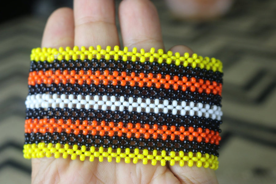 Art# K60 3.5 inch Original Kayapo Traditional Peyote stitch Beaded Bracelet from Brazil.