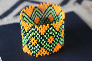 Art# K188  3+inch. Original Kayapo Traditional Peyote stitch Beaded Bracelet from Brazil.