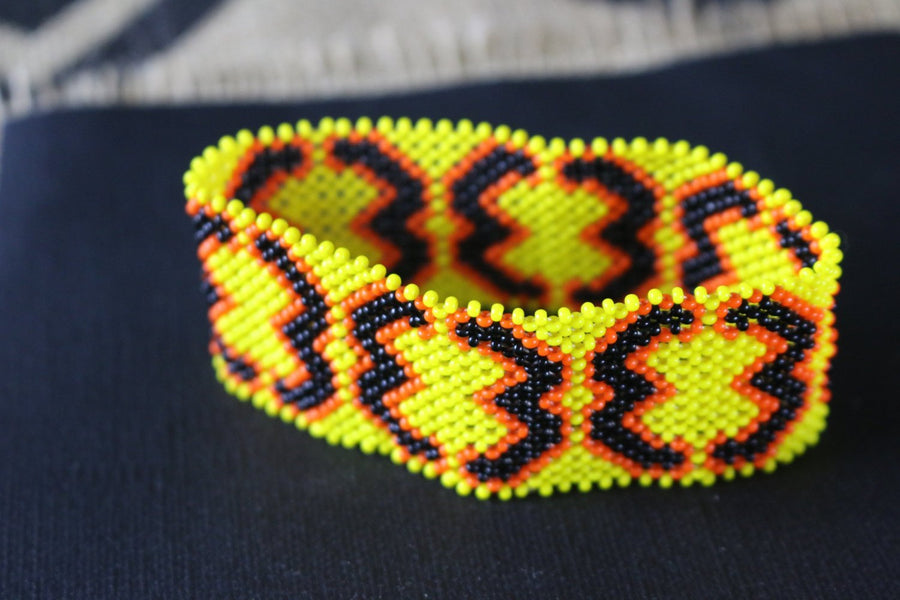 Art# K195  3.5 inch. Original Kayapo Traditional Peyote stitch Beaded Bracelet from Brazil.