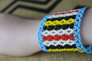 Art# K199  4+ inch. Original Kayapo Traditional Peyote stitch Beaded Bracelet from Brazil.