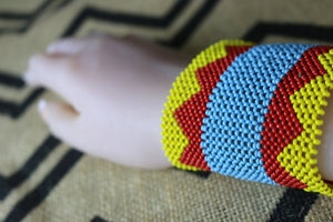 Art# K214  3.5+inch. Original Kayapo Traditional Peyote stitch Beaded Bracelet from Brazil.