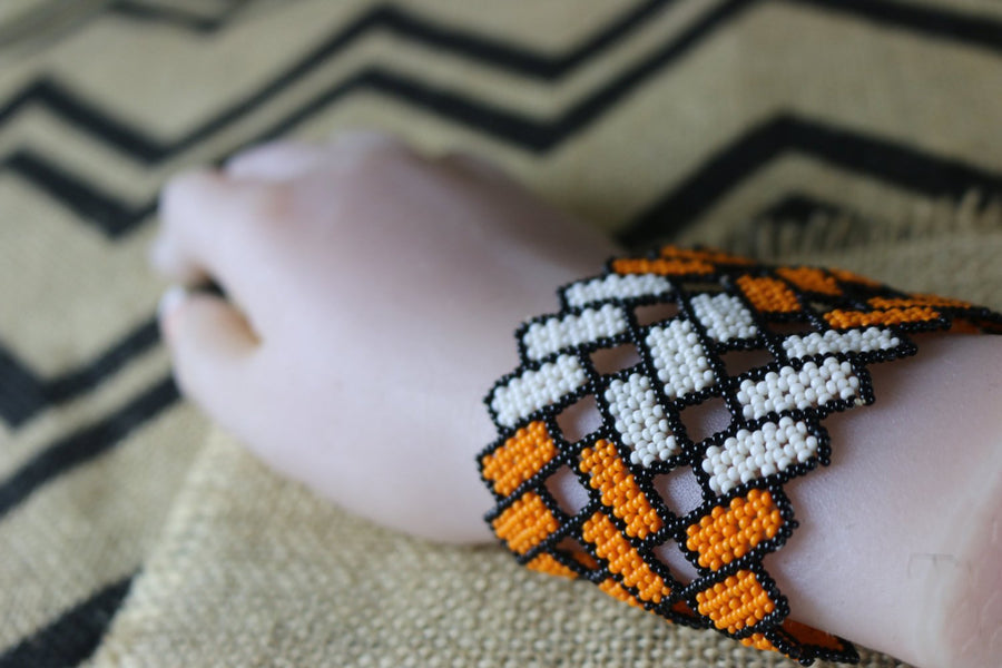 Art# K215  3 inch. Original Kayapo Traditional Peyote stitch Beaded Bracelet from Brazil.