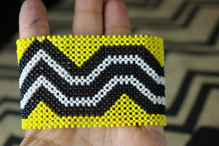 Art# K222  3.5+ inch. Original Kayapo Traditional Peyote stitch Beaded Bracelet from Brazil.