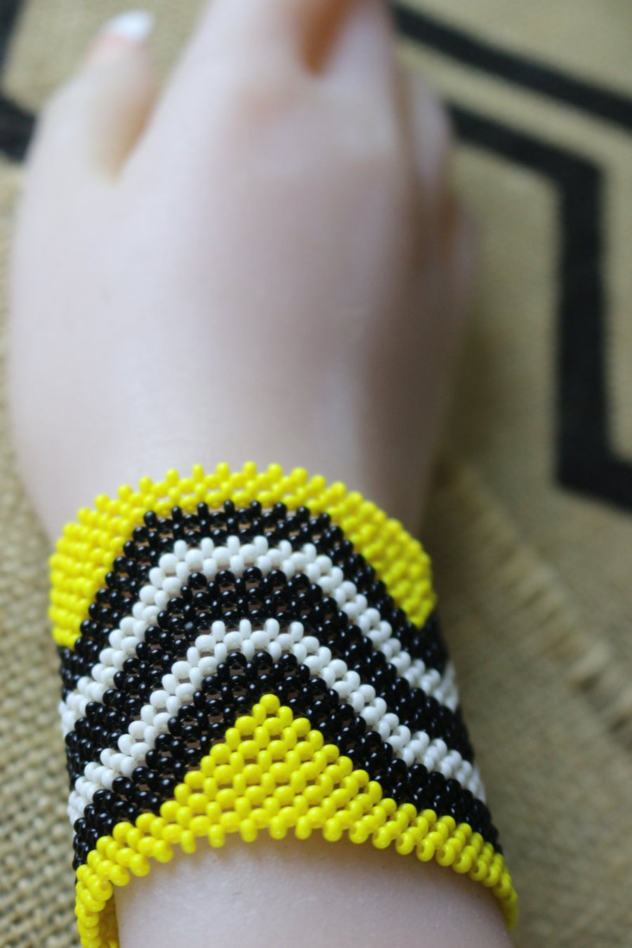 Art# K222  3.5+ inch. Original Kayapo Traditional Peyote stitch Beaded Bracelet from Brazil.