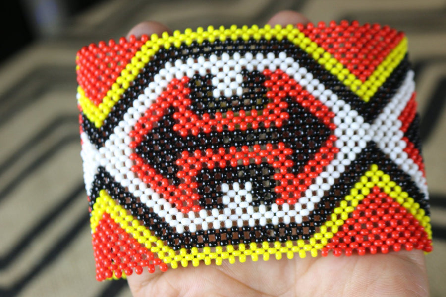 Art# K223  4+ inch. Original Kayapo Traditional Peyote stitch Beaded Bracelet from Brazil.