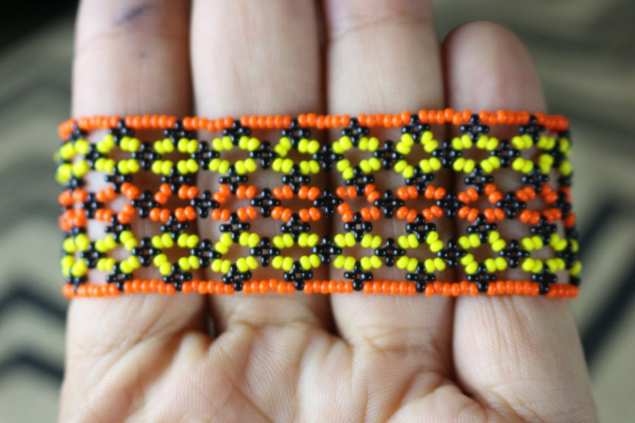 Art# K227  3+ inch. Original Kayapo Traditional Peyote stitch Beaded Bracelet from Brazil.