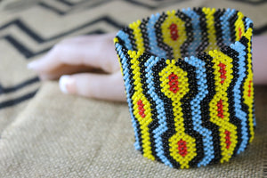 Art# K230  4.5 inch. Original Kayapo Traditional Peyote stitch Beaded Bracelet from Brazil.