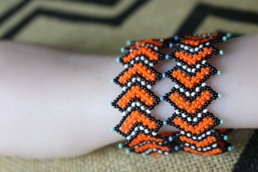 Art# K234  3+ inch. Original Kayapo Traditional Peyote stitch Beaded Bracelet from Brazil.