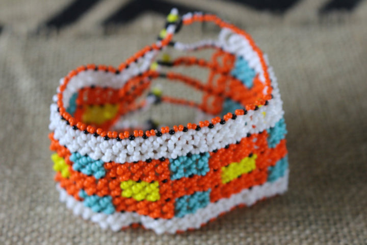 Art# K282  4 inch. Original Kayapo Traditional Peyote stitch Beaded Bracelet from Brazil.