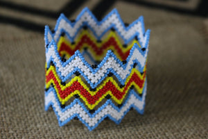 Art#  K293  3+ inch. Original Kayapo Traditional Peyote stitch Beaded Bracelet from Brazil.