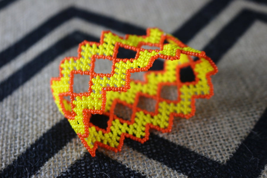Art# K313  3+ inch. Original Kayapo Traditional Peyote stitch Beaded Bracelet from Brazil.