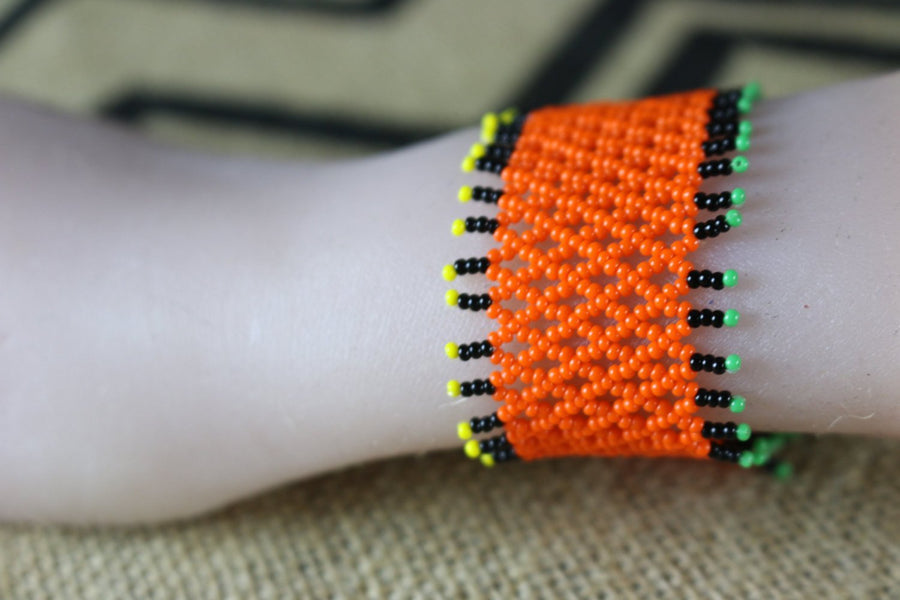 Art# K322  3+ inch. Original Kayapo Traditional Peyote stitch Beaded Bracelet from Brazil