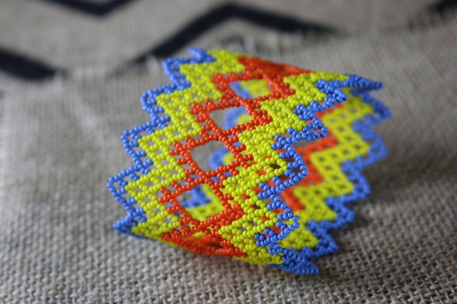 Art# K345  3+ inch. Original Kayapo Traditional Peyote stitch Beaded Bracelet from Brazil