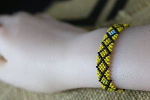 Art# K368  3+  inch. Original Kayapo Traditional Peyote stitch Beaded Bracelet from Brazil