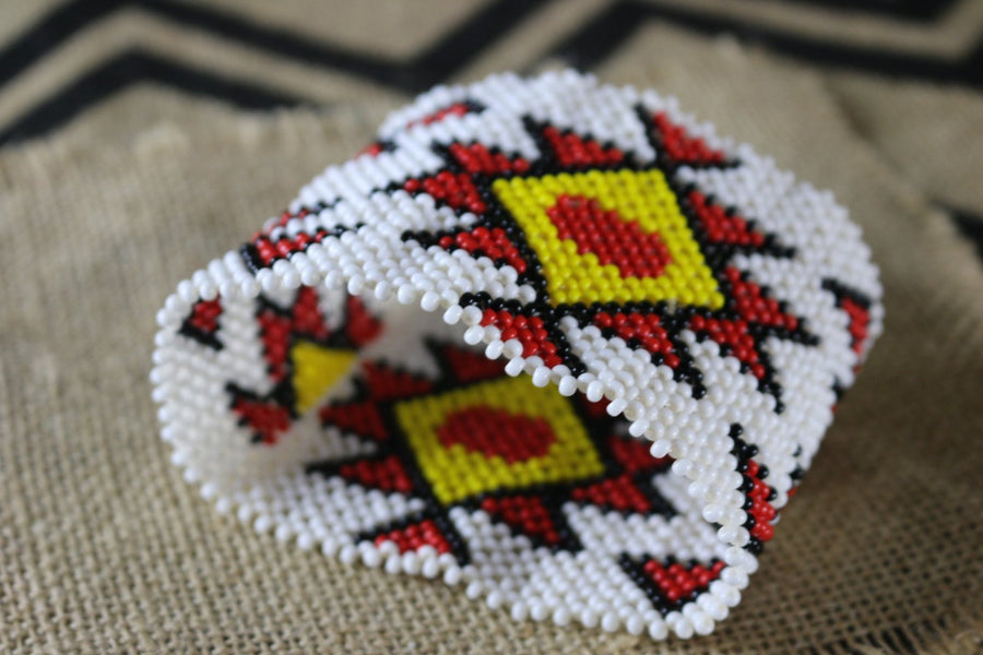 Art#  K370  4+  inch. Original Kayapo Traditional Peyote stitch Beaded Bracelet from Brazil