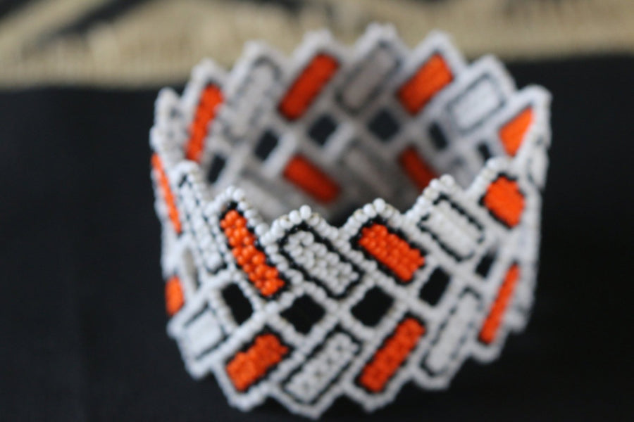 Art# K385 3+ inch. Original Kayapo Traditional Peyote stitch Beaded Bracelet from Brazil