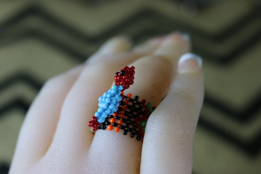 Art# K432  1 inch. Original Kayapo Traditional Peyote stitch Beaded Ring from Brazil