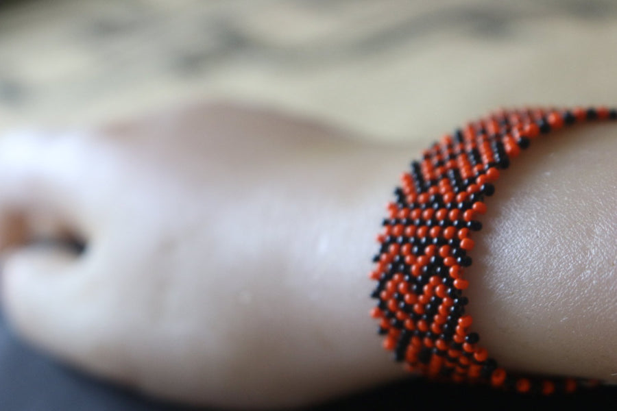 Art# K9  3+ inch Original Kayapo Traditional Peyote stitch Beaded Bracelet from Brazil.
