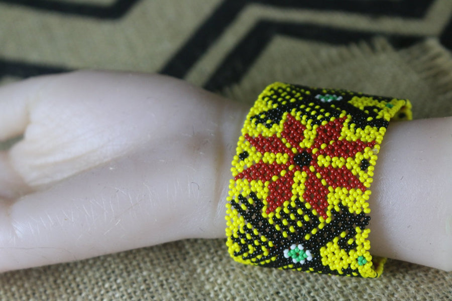 Art# K80 3+ inch  Original Kayapo Traditional Peyote stitch Beaded Bracelet from Brazil.