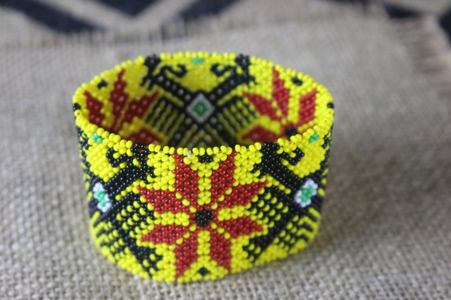 Art# K80 3+ inch  Original Kayapo Traditional Peyote stitch Beaded Bracelet from Brazil.