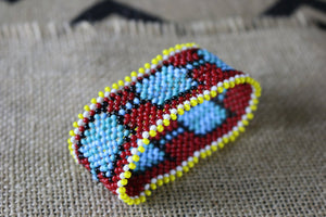 Art# K154  3.5+ inch Original Kayapo Traditional Peyote stitch Beaded Bracelet from Brazil.