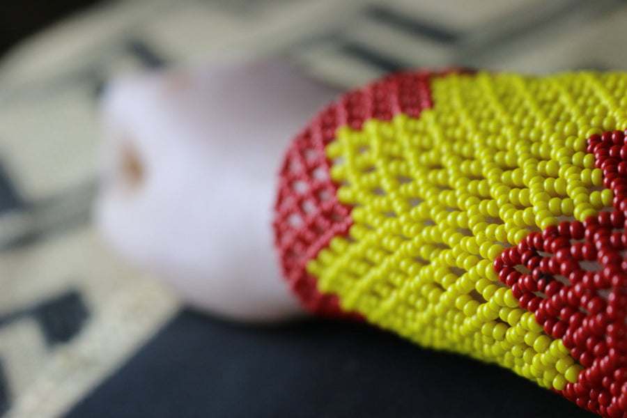 Art# K174 3.5+ inch  Original Kayapo Traditional Peyote stitch Beaded Bracelet from Brazil.