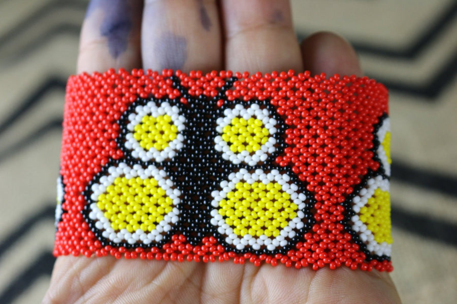 Art# K186  3+ inch. Original Kayapo Traditional Peyote stitch Beaded Bracelet from Brazil.