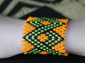 Art# K188  3+inch. Original Kayapo Traditional Peyote stitch Beaded Bracelet from Brazil.