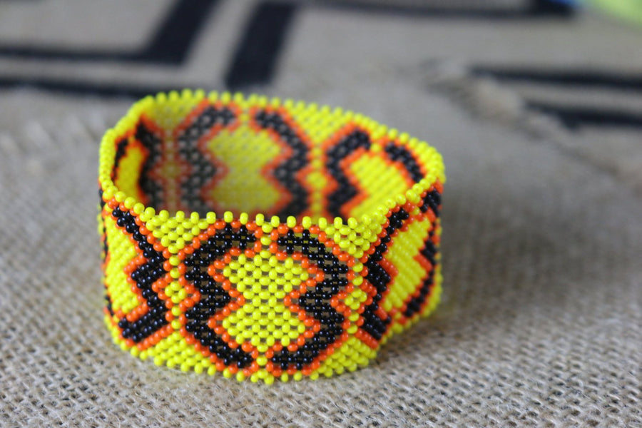 Art# K195  3.5 inch. Original Kayapo Traditional Peyote stitch Beaded Bracelet from Brazil.