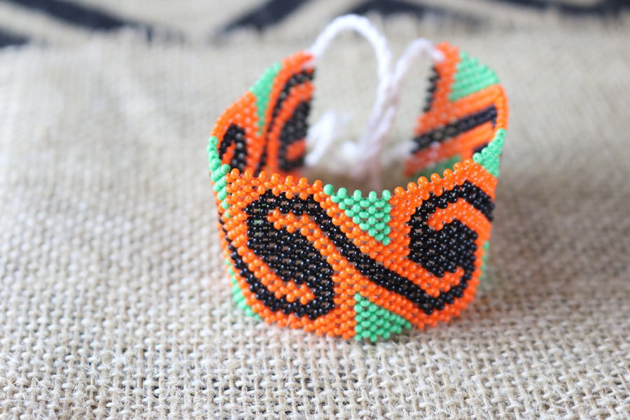 Art# K206  3+ inch. Original Kayapo Traditional Peyote stitch Beaded Bracelet from Brazil.