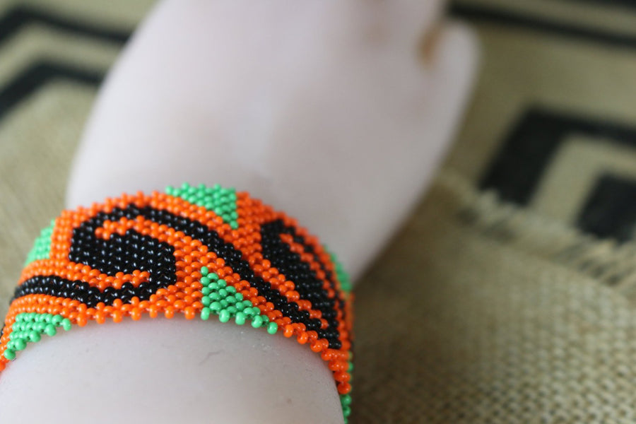 Art# K206  3+ inch. Original Kayapo Traditional Peyote stitch Beaded Bracelet from Brazil.