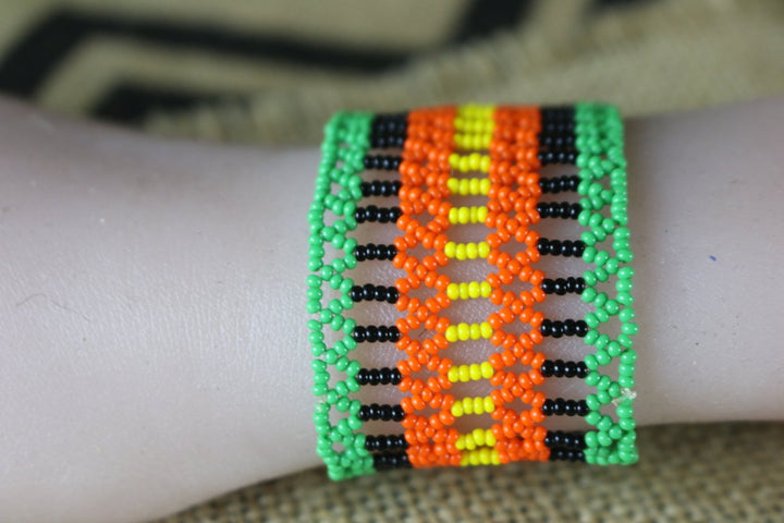 Art# K218  2.5+ inch. Original Kayapo Traditional Peyote stitch Beaded Bracelet from Brazil.