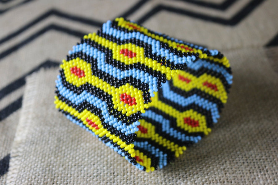 Art# K230  4.5 inch. Original Kayapo Traditional Peyote stitch Beaded Bracelet from Brazil.