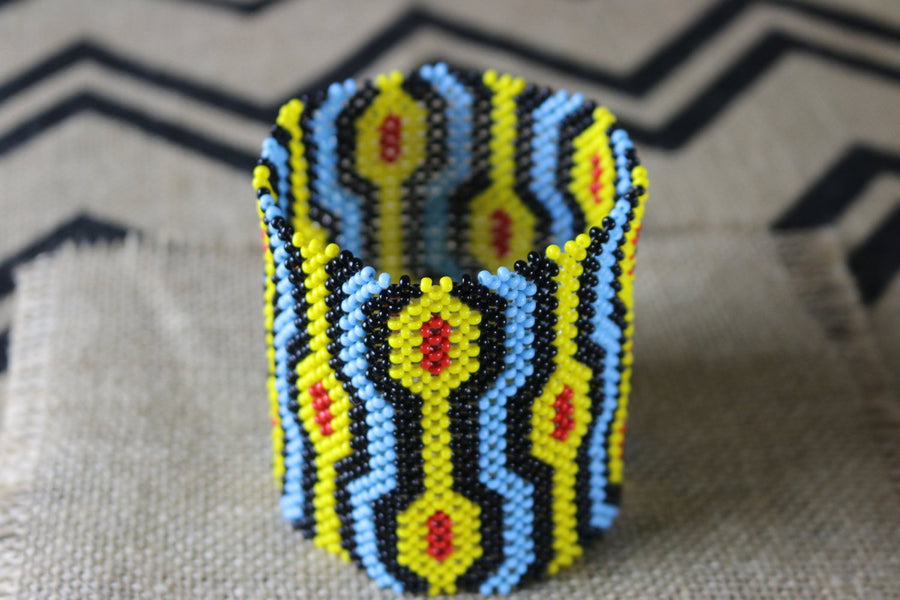 Art# K230  4.5 inch. Original Kayapo Traditional Peyote stitch Beaded Bracelet from Brazil.