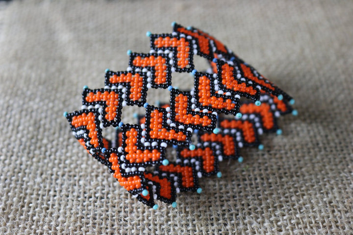 Art# K234  3+ inch. Original Kayapo Traditional Peyote stitch Beaded Bracelet from Brazil.
