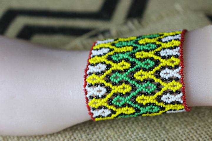 Art# K240  3+ inch. Original Kayapo Traditional Peyote stitch Beaded Bracelet from Brazil.