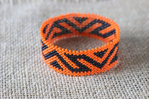 Art# K243  3+ inch. Original Kayapo Traditional Peyote stitch Beaded Bracelet from Brazil.