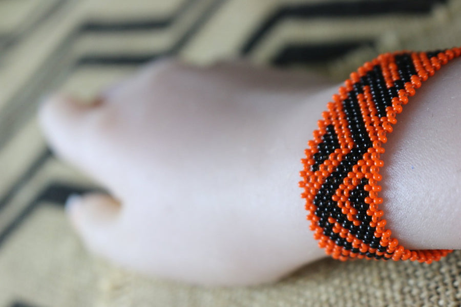 Art# K243  3+ inch. Original Kayapo Traditional Peyote stitch Beaded Bracelet from Brazil.
